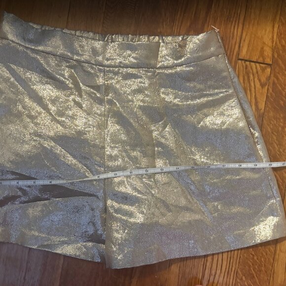 Maje Ilur Metallic High-rise Silk-blend Shorts Size 8 / FR 40 gold metallic - Picture 4 of 11